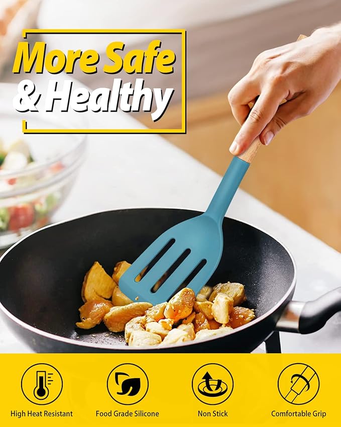 Pack of 2 Silicone Cooking Spatula, Heat Resistant Solid Turner, Non Stick