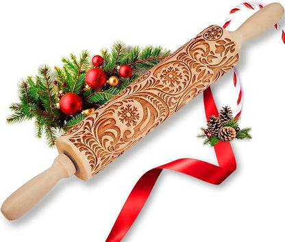 Christmas Gifts Wooden Embossed Rolling Pin