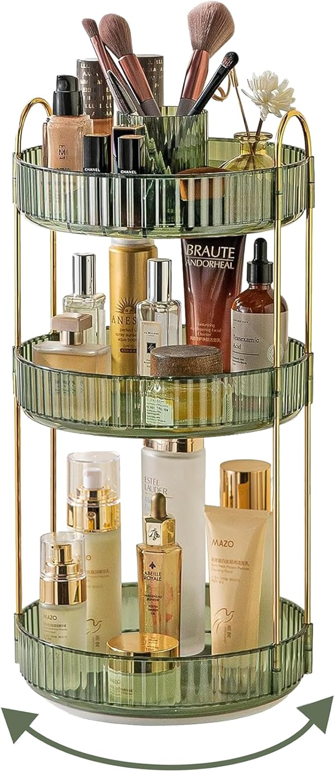 Asayuee 360 Rotating Makeup Organizer, 3 Tier Large Capacity Make Up Organizers