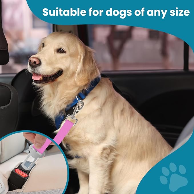 Adjustable pet cat and Dog car seat Belt The Lanyard is Flexible and Adjustable from 20 to 33 inches(Pink + Purple)