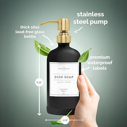 Vine Creations Black Glass Soap Dispenser, 2 Pack Kitchen Soap Dispenser Set