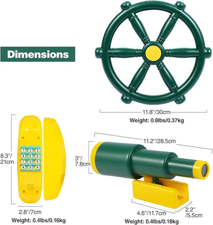 RedSwing Playground Accessories for Kids, Play Set Attachments with Pirate Ship Wheel, Telescope and Telephone for Outdoor Backyard, Swing Set Replacement for Treehouse, Easy to Set Up