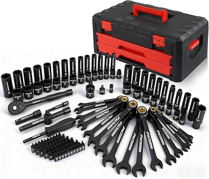 Premium 132-Piece Mechanics Tool Set, SAE/Metric 1/4" & 3/8" Drive Socket Set