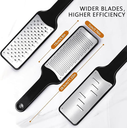 LHS Lemon Zester Grater Set of 3 - Cheese Grater Kitchen Tool for Parmesan Cheese, Ginger, Nutmeg, Chocolate, Vegetables, Stainless Steel Cheese Shredder（Fine & Ribbon & Coarse Blades）