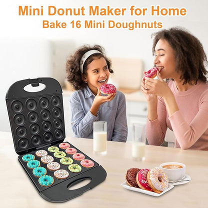 2025 Mini Donut Maker Machine for Home, Kid-Friendly 16-Hole Electric Doughnut