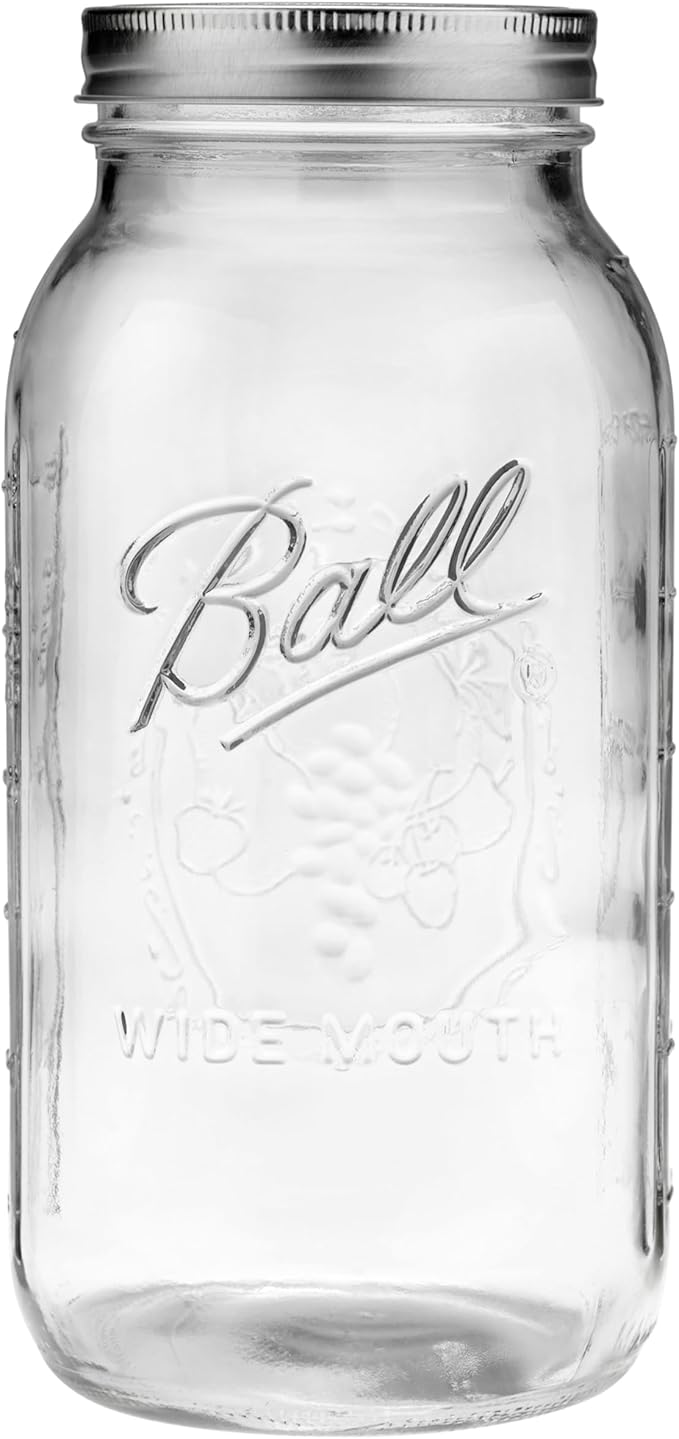 Ball Wide Mouth Glass Mason Jars with Lids and Bands, Used for Canning, Pickling, Juice, Jam, Jelly, Half Gallon Size 64 Ounce (Pack of 2)