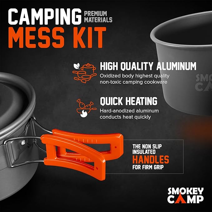 Camping Cookware Mess Kit Set with Stove - Backpacking Camping Pots and Pans Set, All in One Non-Stick Camping Cooking Set, Portable Stove, Hiking, Picnic, Outdoor & Camping Cookware Set