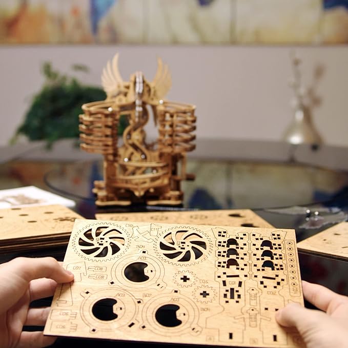 iDventure DIY Wooden Marble Run Mode Dragon – 3D Mechanical Wooden Puzzle Model Kit für Adults and Teens Hand Cranked Mechanical Gear with 15 Steel Balls