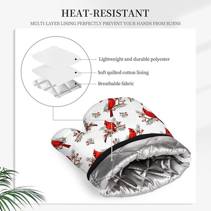 Christmas Cardinal Birds Oven Mitts and Pot Holders Sets of 3, Cardinal Birds