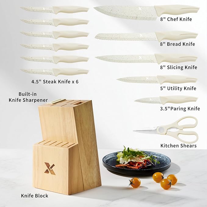 XANAPON Knife Set, Dishwasher Safe Kitchen Knife Set, CreamWhite Ergonomic