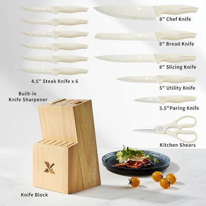 XANAPON Knife Set, Dishwasher Safe Kitchen Knife Set, CreamWhite Ergonomic