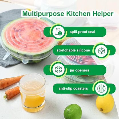 Silicone Stretch Lids – 6 Pack Reusable Food Covers, Flexible Silicone