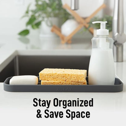 Zulay Kitchen Large Silicone Sponge Holder – Flexible Sink Organizer Tray