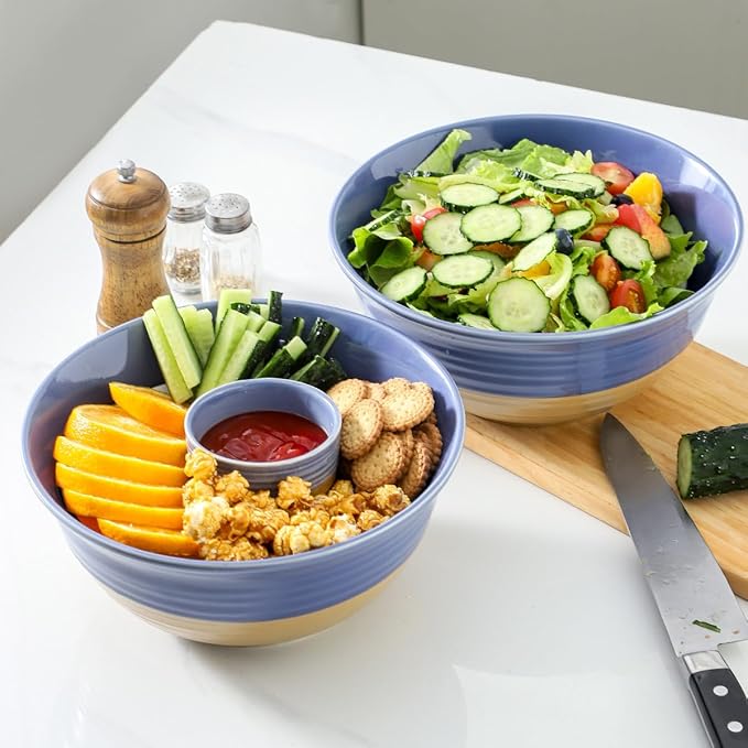 Hasense Salad Bowls Set of 2, 9 Inch Purple Ceramic Serving & Mixing Bowls - 84 Ounce, Microwave Safe: Perfect for Entertaining, Cooking, Baking & Dinner Plates