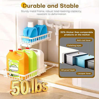Under Sink Organizer, 2 Tier Pull Out Under-Sink Shelves, Adjustable Height