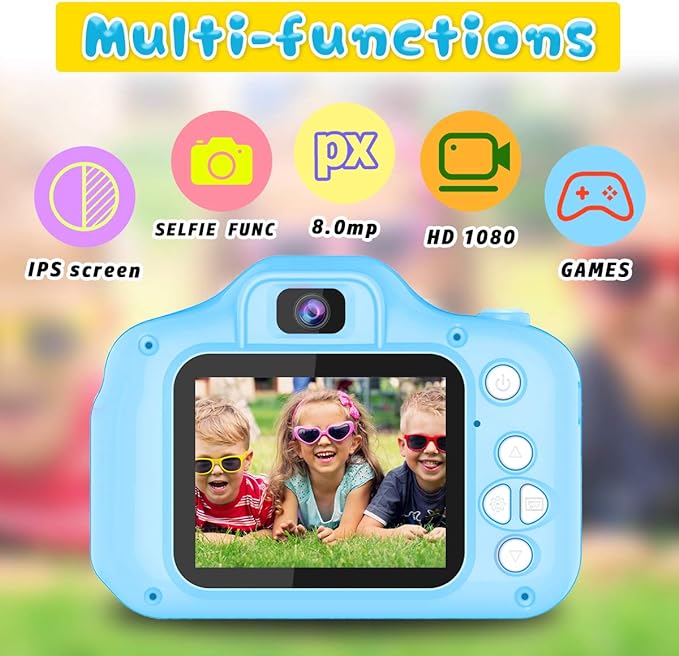 Seckton Upgrade Kids Selfie Camera, Christmas Birthday Gifts for Boys Age 3-9, HD Digital Video Cameras for Toddler, Portable Toy for 3 4 5 6 7 8 Year Old Boy with 32GB SD Card-Blue