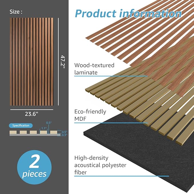 Art3d 2 Wood Slat Acoustic Panels