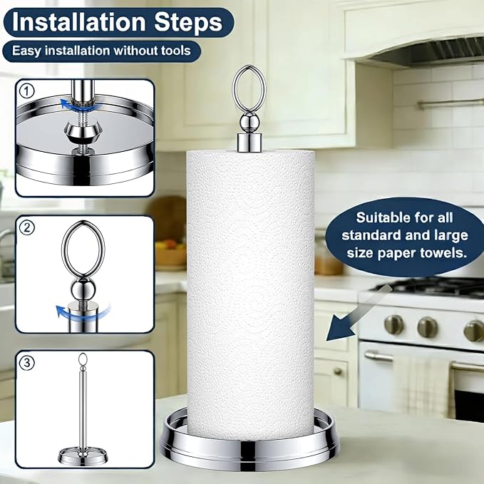 KASUNTO Paper Towel Holder Steel Paper Holder countertop，Black Paper Towel