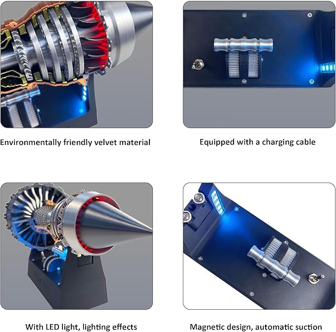 Turbofan Engine Model Kit, Adjustable Speed TR900 Aircraft Turbojet Model With Light, DIY Mechanical Science Education Toy Gift Decor for Adult, 28cm