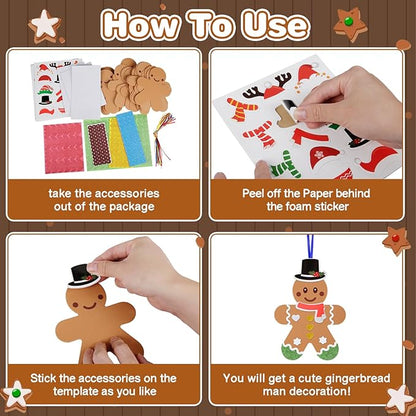 Fennoral 24 Pack Gingerbread Man Craft for Kids Make You Own Gingerbread Man Foam Stickers Ornament DIY Arts and Crafts for Kids Girls Boys Chirstmas Party Supplies Christmas Tree Decoration