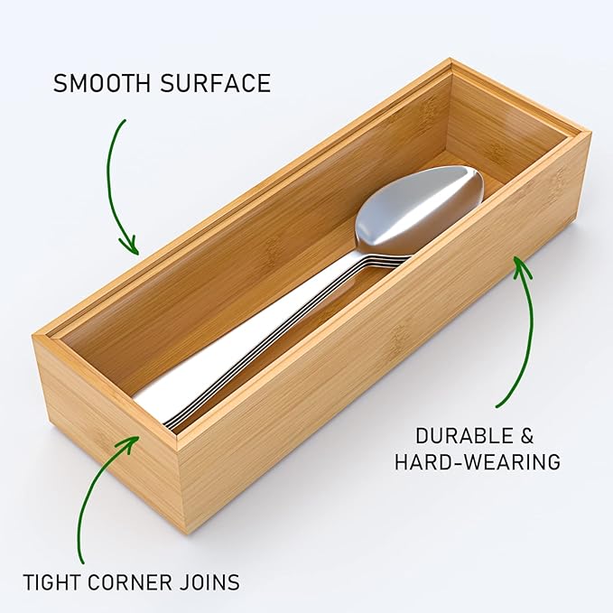 VeyFey Silverware Tray for Drawer, Stackable Kitchen Bamboo Drawer Organizer 9"