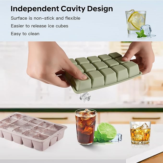 Silicone Ice Cube Tray 2 Pack, HANCELANT Ice Cube Mold, Ice Trays