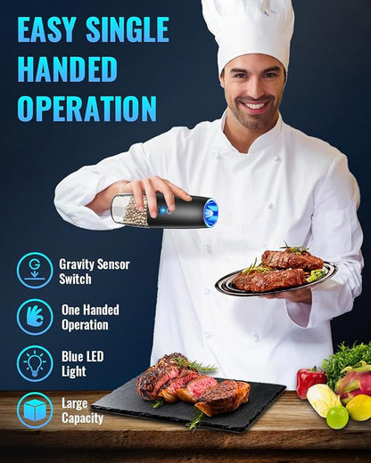 Rechargeable Pepper and Salt Grinder Set, whit Gravity Sensing Switch and LED
