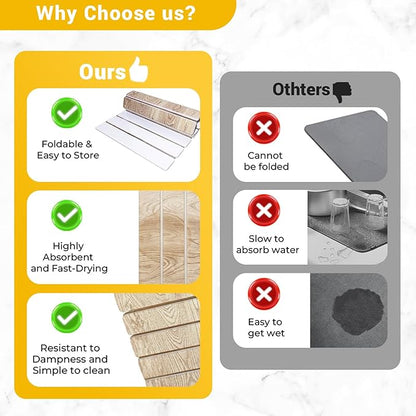 Dish Drying Mats, Large 24x16 Inch Diatomaceous Earth Drying Mat /