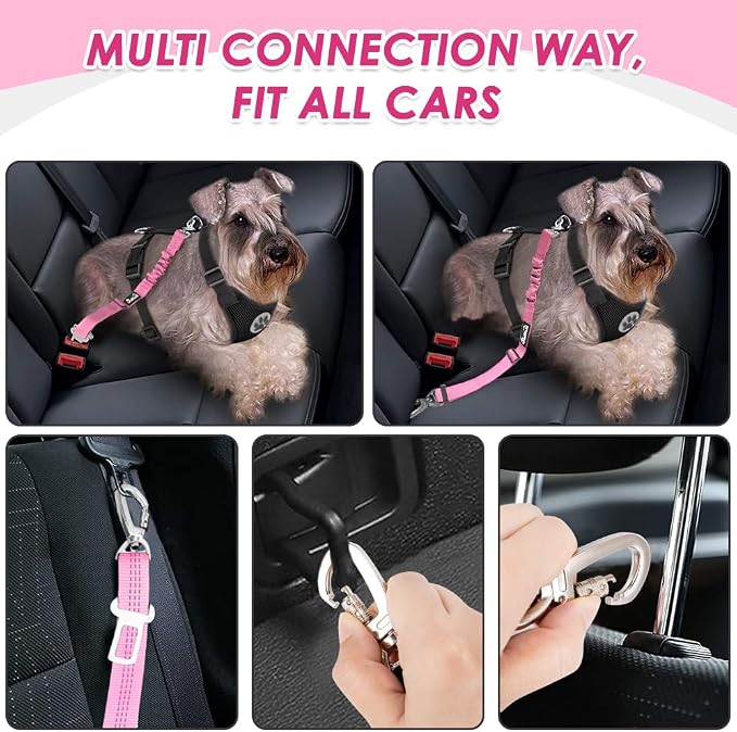 Lukovee Dog Car Harness Seat Belt, Adjustable Mesh Breathable Vest with Elastic Bungee Tether, Soft Padded 2-in-1 Safety Car Harness Seatbelt for Small Medium Large Dogs (A-Pink,XXXS)