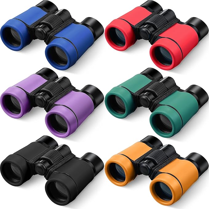 6 Pack Kids Binoculars Shock Proof Toy Binoculars Set for Age 3-12 Years Boys Girls Hunting Folding Small Telescope Birthday Gifts Bird Watching Educational Learning Camping Outdoor (Stylish Colors)