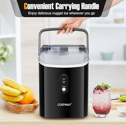 COSTWAY Nugget Countertop Ice Maker, Ready in 6 Mins, 34 lbs/24H, Ice Machine