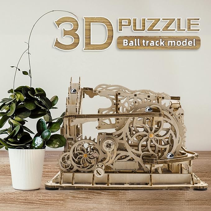 3D Wooden Puzzle Marble Run for Adults, DIY Marble Run Wooden Model Kit, HDF Material, Mechanical Puzzle, Modern Style, 334 Pieces, 1 Set, 1 Item, 1 Package