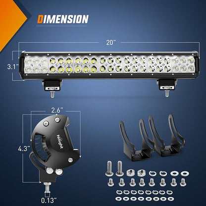 Nilight 20Inch 126W Spot Flood Combo Led Light Bar 4PCS 4Inch 18W Spot LED Pods Fog Lights with LED Light Bar Wiring Harness Kit for Truck Tractor Off-Road Pickup Golf Cart SUV ATV UTV 4x4 Van Camper
