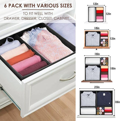 Criusia 6 Pack Clothes Drawer Organizer Dividers, Fabric Foldable Closet