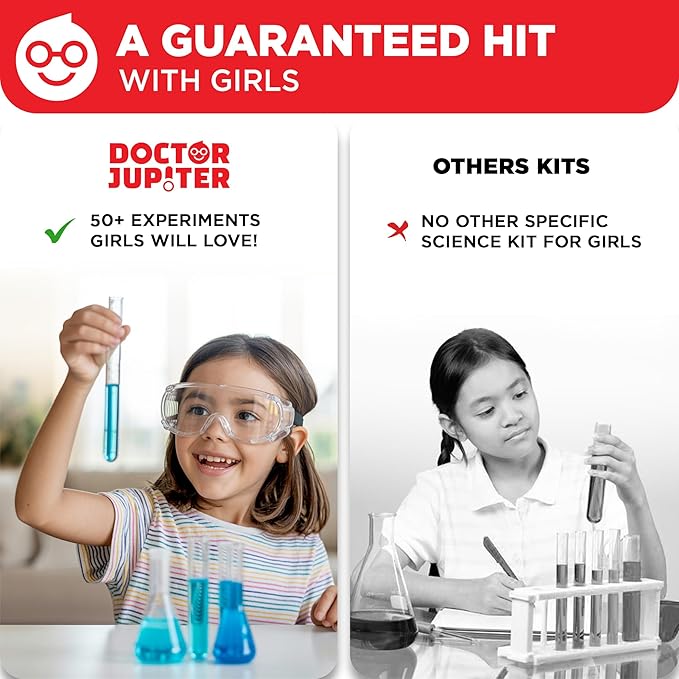 Doctor Jupiter Girls' Science Kit, Chemistry Set for Kids Ages 8-10-12-14 | Birthday Gift Ideas for 8,9,10+ Year Old Girls | STEM Toy Kit with 50+ Experiments | Learning & Educational Projects