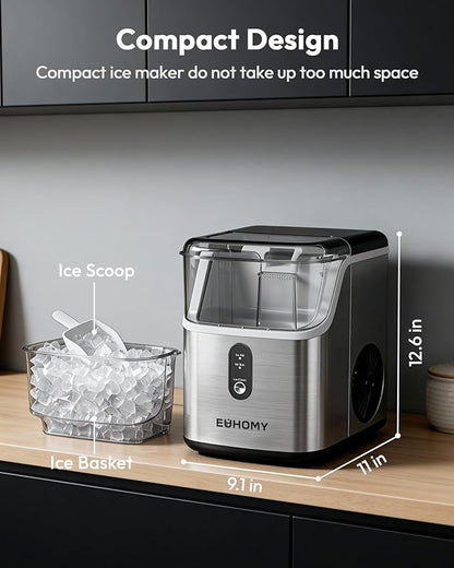 EUHOMY Nugget Ice Maker Countertop, Ready in 7 Mins, 34Lbs/24H Pebble Ice Maker