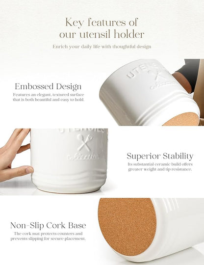 AISBUGUR Large Ceramic Utensil Holder: 7.5" H×6.3" W
