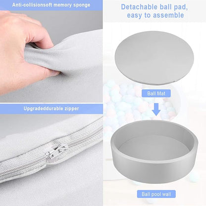 TRENDBOX Extra Large Soft Foam Ball Pit 51.2" x 11.8" (NO Balls) in Large Sponge Round Ball Pool Indoor Round Ball Pits Children Toddler Playpen - Light Gray