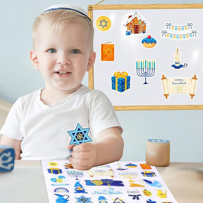 MARFOREVER 50 Pcs Hanukkah Decorations Window Gel Clings, Chanukah Window Stickers Decals Removable Reusable Hanukkah Menorah Dreidel for Adults Kids Classroom Home Chanukah Decor Party Supplies