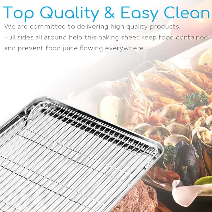 Cookie Sheet and Cooling Rack Set, 16 inch Stainless Steel Baking Pan