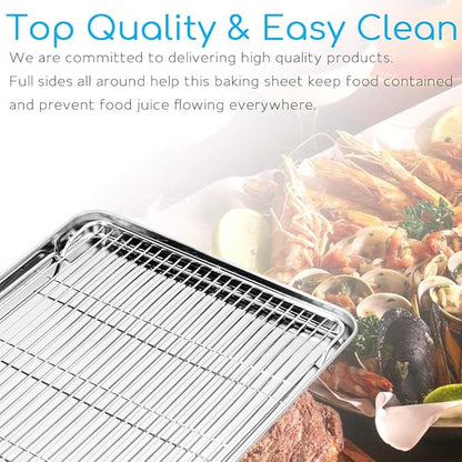 Cookie Sheet and Cooling Rack Set, 16 inch Stainless Steel Baking Pan