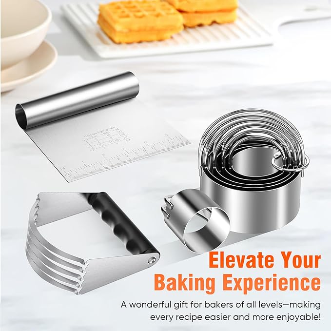 Stainless Steel Biscuit Cutter Set, Pastry Scraper and Dough Blender, Sturdy &