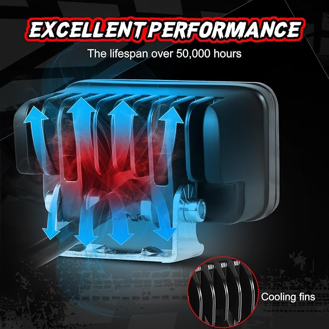 3 Inch LED Pod Lights Red Yellow Off Road Auxiliary Rear Light Fog Driving Cube Light Bar Red Hunting Fishing Emergency Safety Signal Work Lights for Truck UTV Pickup Motorcycle Boat