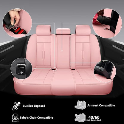 NS YOLO Universal Leather Car Seat Covers Full Coverage,Waterproof Custom Fit for Cars,SUVs and Trucks, Premium PU Leather Automotive Seat Protector with Anti-Slip Design,Pink Seat Cover for 5 Seats