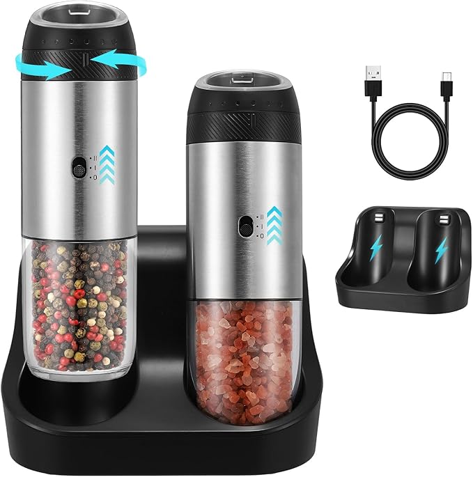 Rechargeable Gravity Electric Salt Grinder Set