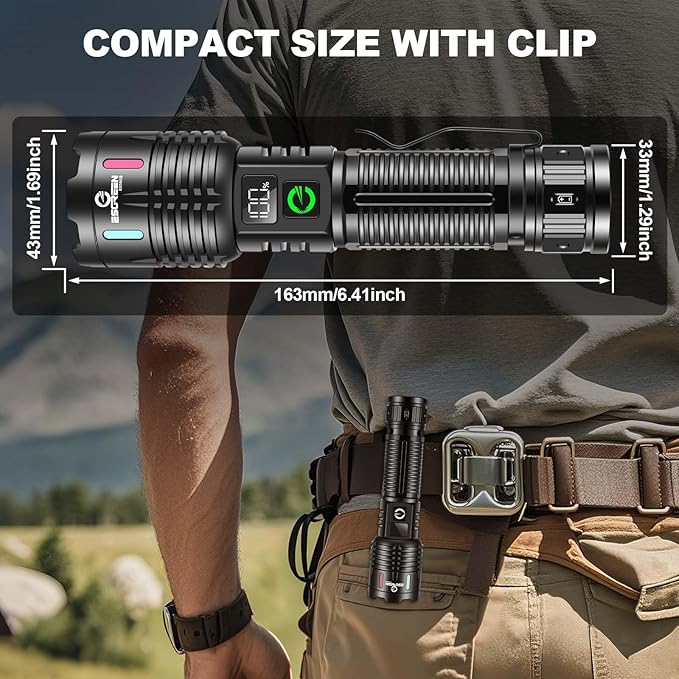 Esgreen Rechargeable Flashlights High Lumens 2000 Single 2 Modes, Super Bright LED Flashlight USB C Long Distance 3280ft, Powerful Long Lasting 10H Heavy Duty Strong Flash Light for Camping Hiking
