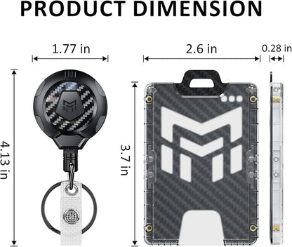 MNGARISTA Retractable Badge Holder, Heavy Duty Badge Reel Keychain with Belt Clip, 3K Carbon Fiber ID Card Holder Lanyard with 32.28" Retractable Key Chain, Black（2 Pack）
