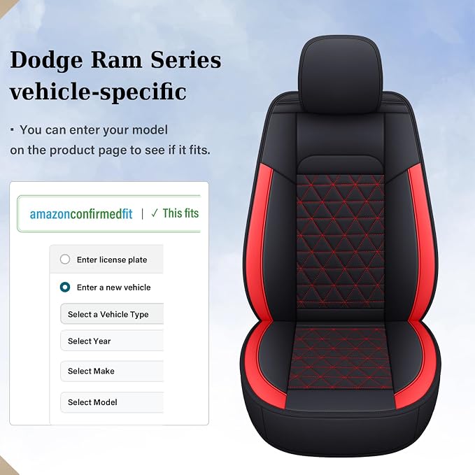 Coverado Seat Covers for Dodge Ram, Waterproof Front Car Seat Covers for Truck Compatible with 2002-2026 Dodge Ram 1500 2500 3500 Crew Double Mega Quad Cab(Red)