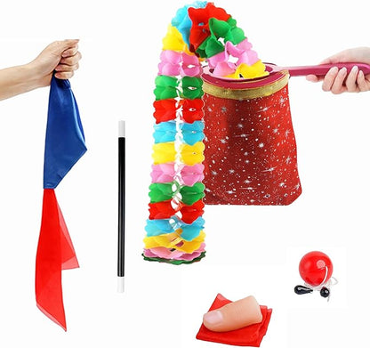 6Pcs Christmas Magic Trick Set for Stage Shows | Holiday Change Bag Routine with Vanishing Silk & Magic Ball | Easy Magic Kit for Beginners