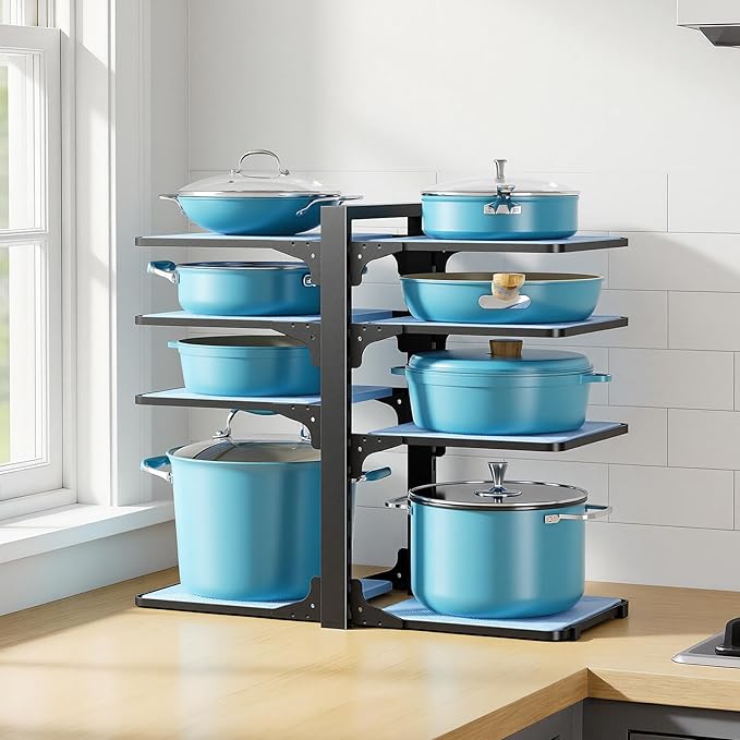 LAMU Pots and Pans Organizer under Cabinet, 8-Tier Heavy Duty Pan Organizers